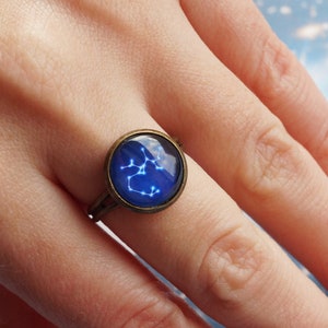 Zodiac Constellation Adjustable Ring, Capricorn Aquarius Pisces Aries Taurus Gemini Cancer Leo Virgo Libra Scorpio Sagittarius