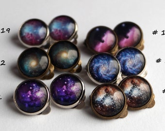 Galaxy Clip On Earrings, Science Gift for Girl Universe Non Pierced Earrings Astronomy clips, Cosmic jewelry Space Stars Celestial jewellery