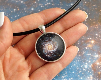 Milky Way Galaxy Necklace, Night Sky Pendant, Space jewelry Gift for Sister, Nebula Universe Black Cord Necklace