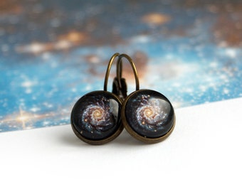 Milky Way Drop Earrings, Dark galaxy Universe Jewelry, Space Nebula Leverback earrings, Night Sky Gift for Sister