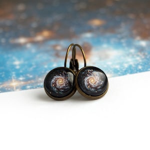 Milky Way Drop Earrings, Dark galaxy Universe Jewelry, Space Nebula Leverback earrings, Night Sky Gift for Sister