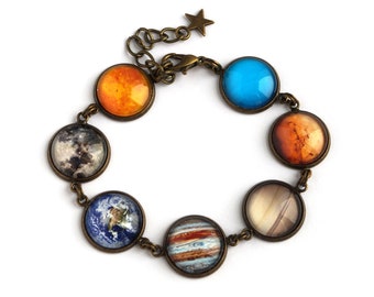 Solar System Bracelet, Planet Jewelry, Sun, Moon, Earth, Jupiter, Saturn, Mars, Uranus Galaxy Bracelet, Astronomical Jewelry, Space Gift