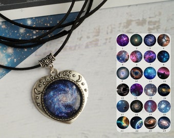 Black Suede Choker with Galaxy Heart Pendant, Valentines Day Gift for Girlfriend, Long Wrap Tie Necklace, Science Universe Celestial Jewelry