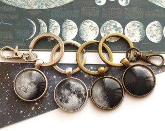 Personalized Custom Birth Moon Phase Keychain, Science Gift for Boyfriend Men Father Brother Uncle Stepfather, Astronomy Key Chain