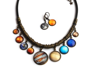 Planet Necklace Solar System Bib Statement Necklace Space Science jewelry Gift for Wife Mother's Day Gift