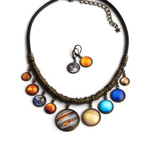 Planet Necklace Solar System Bib Statement Necklace Space Science jewelry Gift for Wife Mother's Day Gift image 1