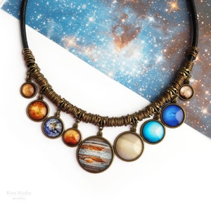 Planet Necklace Solar System Bib Statement Necklace Space Science jewelry Gift for Wife Mother's Day Gift image 3