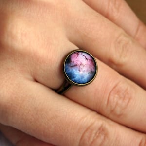 Galaxy Adjustable Ring, Cosmic Jewelry, Birthday gift idea for Girlfriend, Solar System Space Nebula Astronomy Stars Ring, Print Image Rings