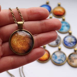 Solar System Necklace, Planets Jewelry, Cosmic Pendant Earth Moon Jupiter Saturn Mars Venus Uranus Neptune Mercury Pluto Sun Galaxy Her Gift image 3