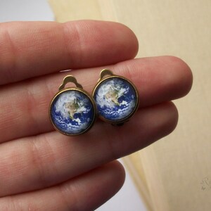Earth Clip On Earrings, Space Jewelry, Planet Non Pierced Earrings image 3