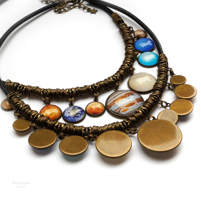 Planet Necklace Solar System Bib Statement Necklace Space Science jewelry Gift for Wife Mother's Day Gift image 8