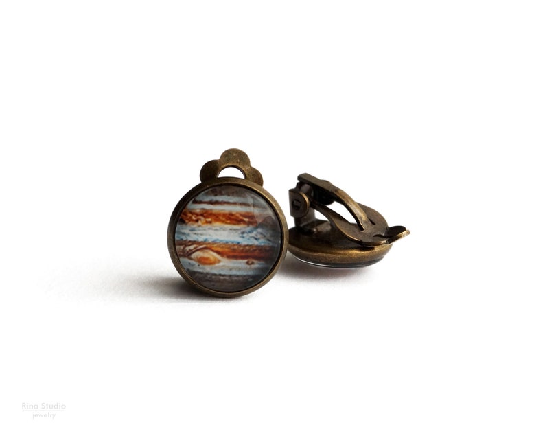 Earth Clip On Earrings, Space Jewelry, Planet Non Pierced Earrings image 9