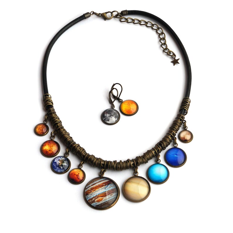 Planet Necklace Solar System Bib Statement Necklace Space Science jewelry Gift for Wife Mother's Day Gift image 1