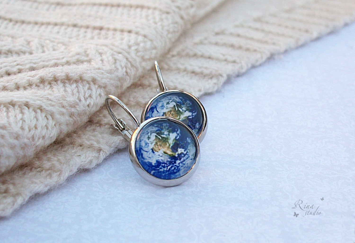 Buy Earth Earrings, Blue Planet Earrings, World Space Galaxy