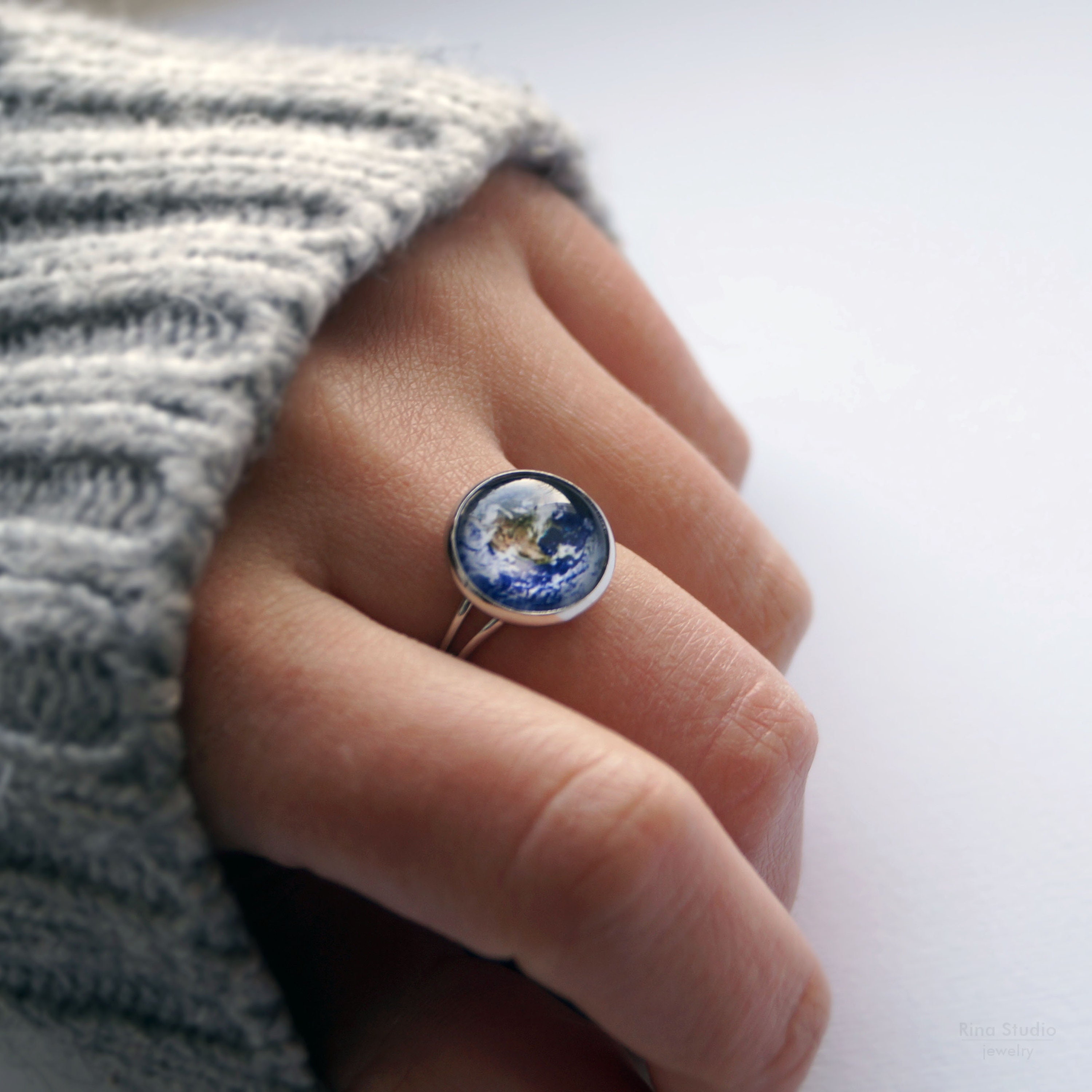 Earth Ring Adjustable Blue Ring Galaxy Jewelry Space Etsy