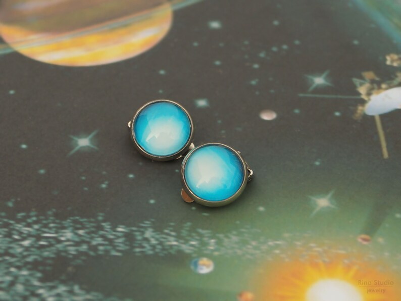 Earth Clip On Earrings, Space Jewelry, Planet Non Pierced Earrings image 6