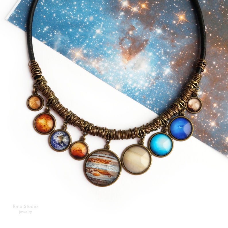 Planet Necklace Solar System Bib Statement Necklace Space Science jewelry Gift for Wife Mother's Day Gift image 3