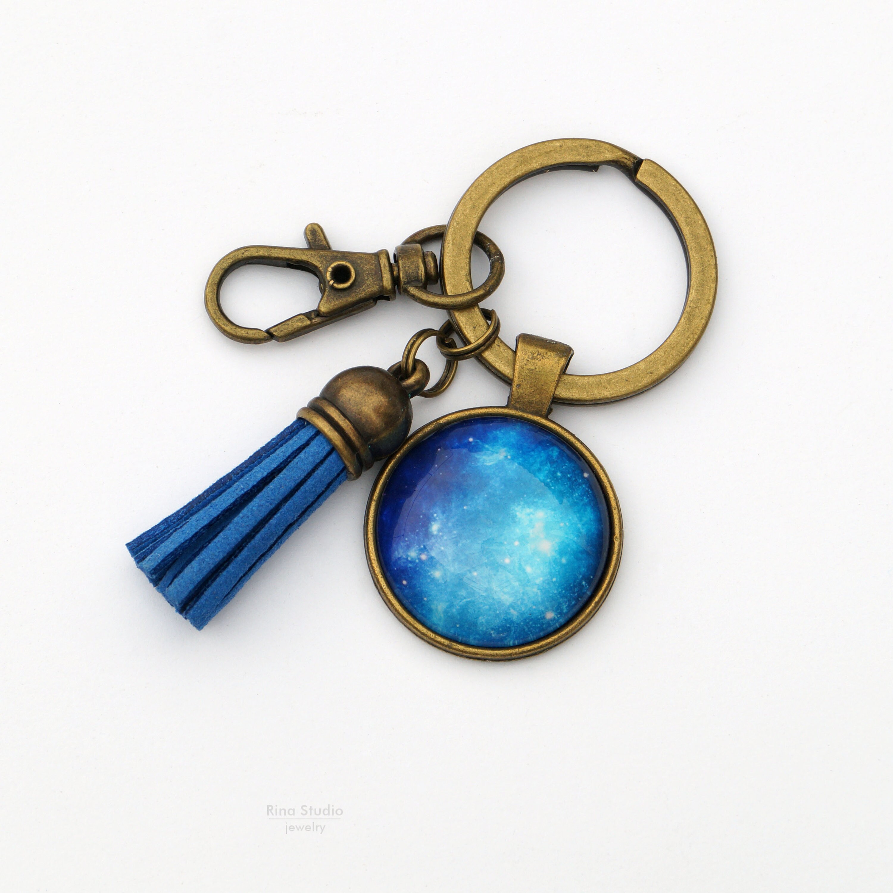 Galaxy Keychain with Tassel Blue Purple Black Charm Space Etsy