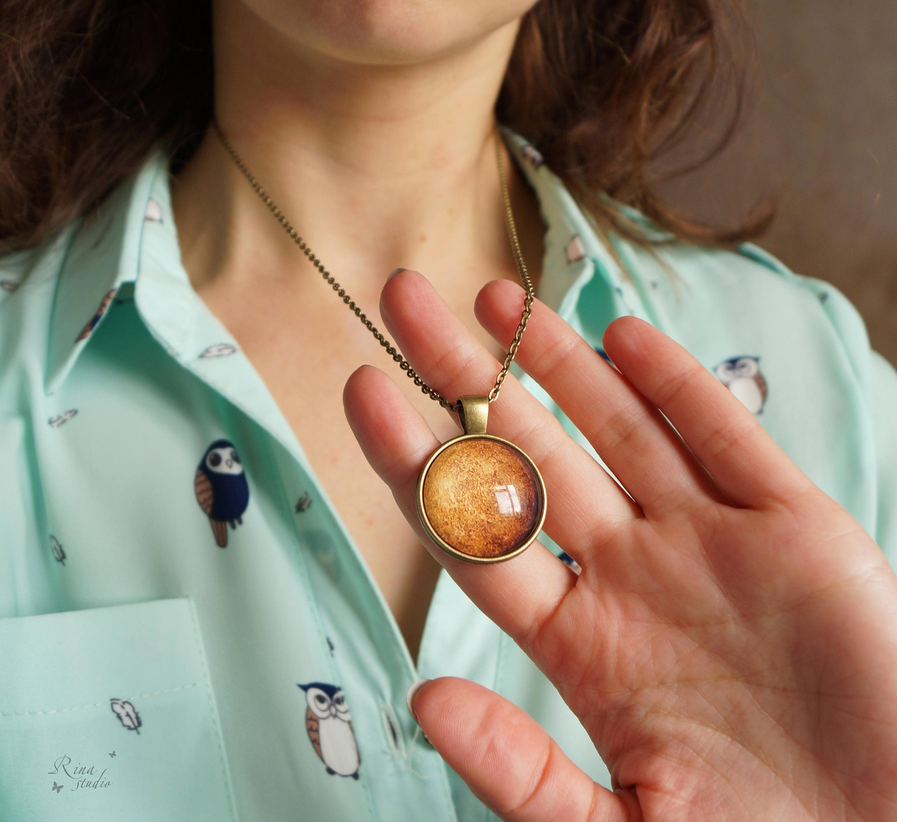 Solar System Necklace, Planets Jewelry, Cosmic Pendant Earth Moon