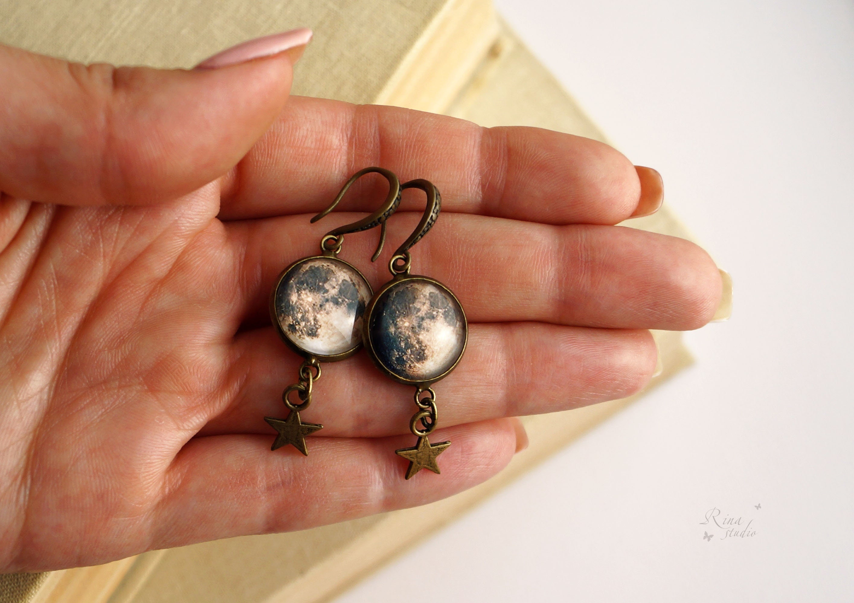 Full Moon and Waxing Gibbous Earrings Custom Birth Moon Phase Etsy