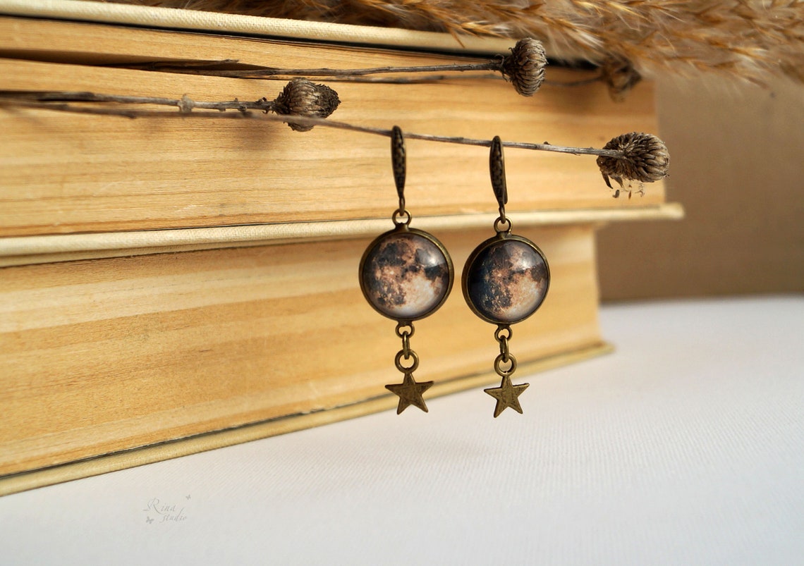 Full Moon and Waxing Gibbous Earrings Custom Birth Moon Phase Etsy