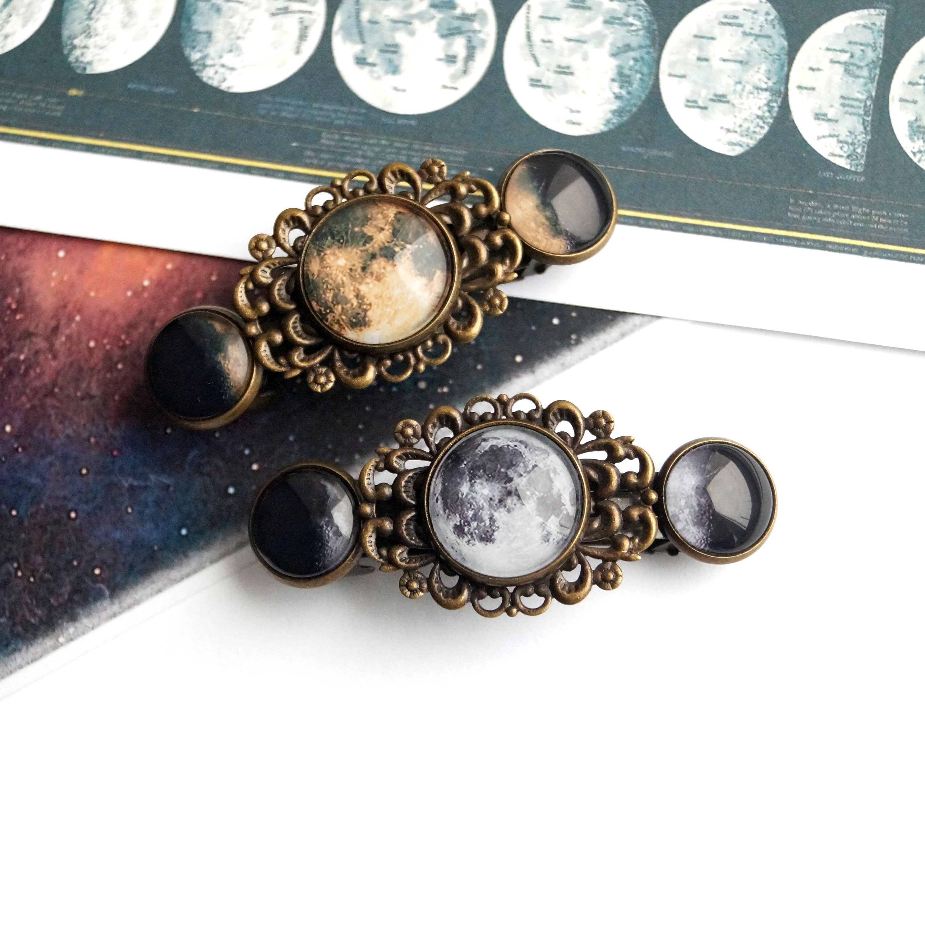 Moon Phases Barrette, Triple Moon Tiny Hairpin, Cosmic Hair Clip, Small ...