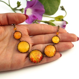 Yellow Autumn Leaves Necklace Fall Jewelry Orange Leaf Deciduous Forest Bronze Nature Necklace Thanksgiving Day Jewelry Gift for Wife image 2