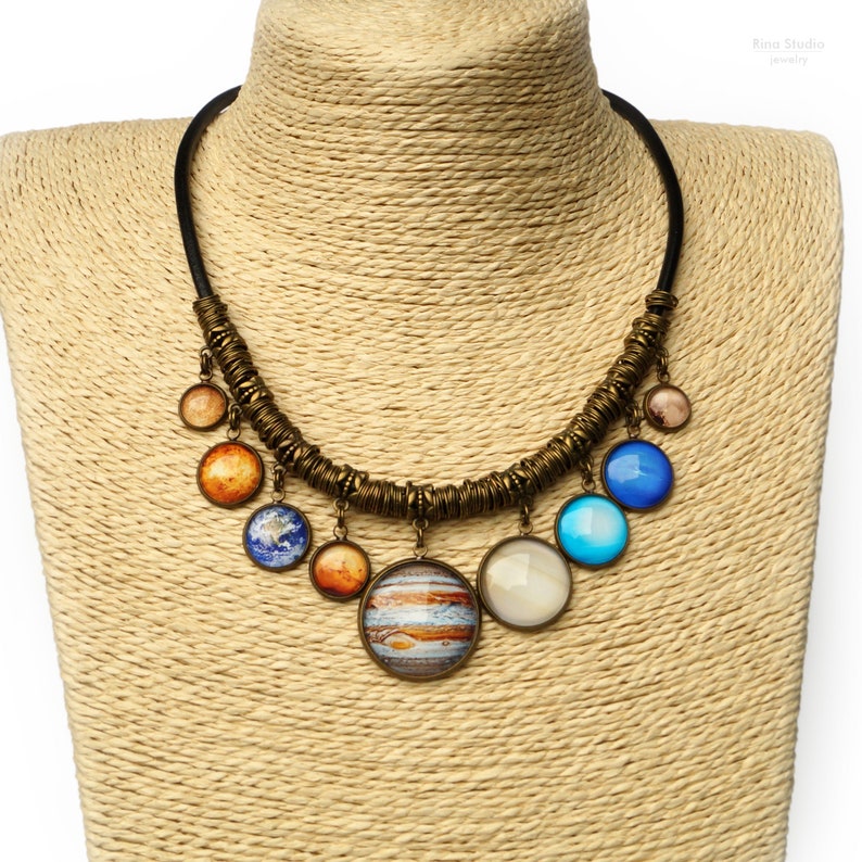 Planet Necklace Solar System Bib Statement Necklace Space Science jewelry Gift for Wife Mother's Day Gift image 2