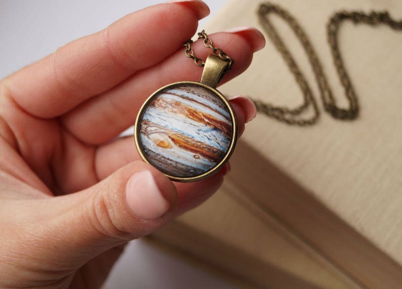 Jupiter Necklace, Sagittarius Ruling Planet, Jupiter Pendant Space Jewelry Luck Planet Necklace Cosmic Astronomy Galaxy Jewelry Gift for her image 1