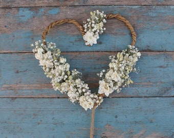 Boho Purity Dried Flower Willow Cake Heart Topper