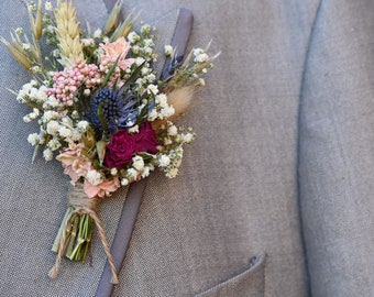 Wild Country Rose Romance Dried Flower Buttonhole