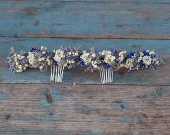 Provence Babys Breath Dried Flower Half Hair Crown with 2 Combs