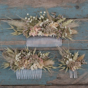 Pampas Prairie Blush Dried Wedding Flower Hair Comb