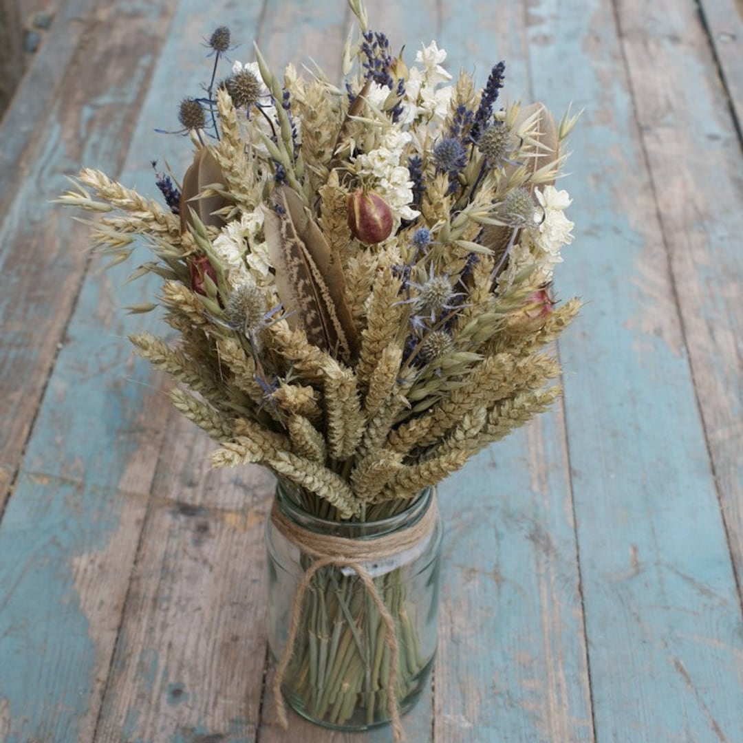 Rustic Autumn Dried Flower Jar Posy Wedding Table Centerpiece Etsy