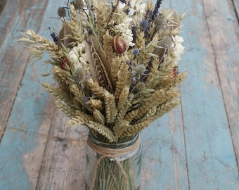 Rustic Autumn Dried Flower Jar Posy Wedding Table Centerpiece