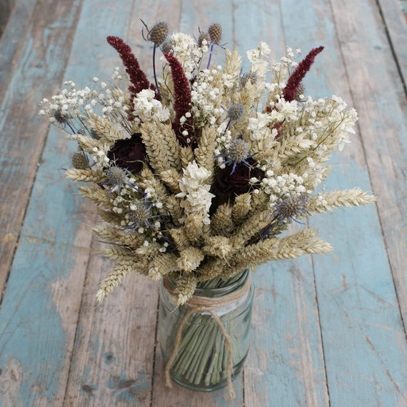 Rustic Winter Dried Flower Jar Posy Wedding Table Centerpiece Etsy