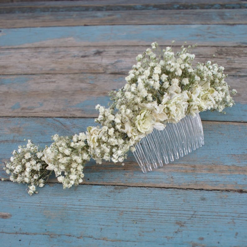 Boho Purity Dried Flower Half Hair Crown with Comb Bild 2