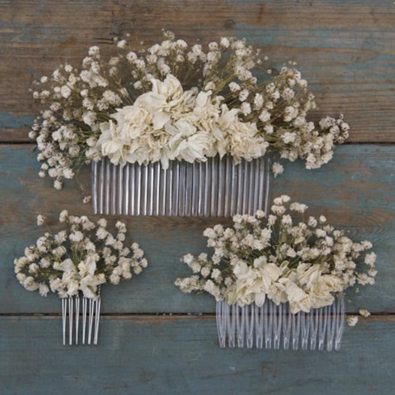 Boho Purity Dried Flower Hair Comb Etsy UK