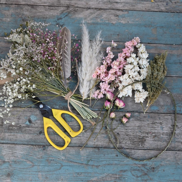 DIY Craft Dried Flower Hair Crown Kit Pinks Box