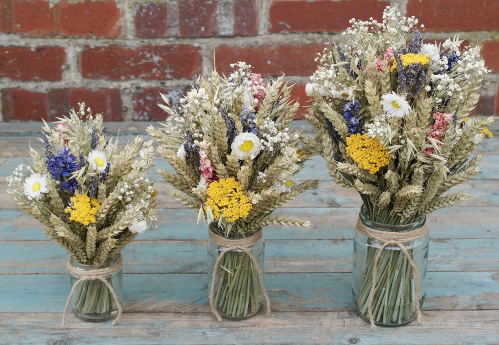 Prairie Blues Dried Flower Jar Posy Wedding Table Centerpiece Etsy