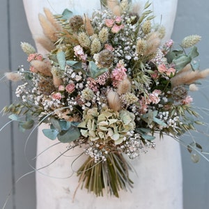 Hydrangea Blush Rose Dried Flower Wedding Bouquet