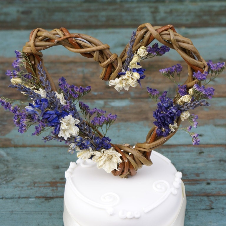 Provence Dried Flower Willow Heart Cake Topper | Etsy