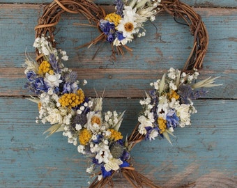 Prairie Blues Dried Flower Vine Heart Wedding Home