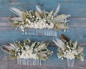 Pampas Prairie Neutral Dried Flower Hair Comb