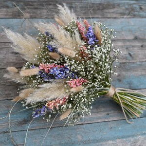 Pampas Boho Candy Blues Dried Flower Wedding Bouquet