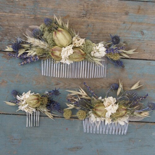 Boho Purity Dried Flower Hair Comb Etsy UK