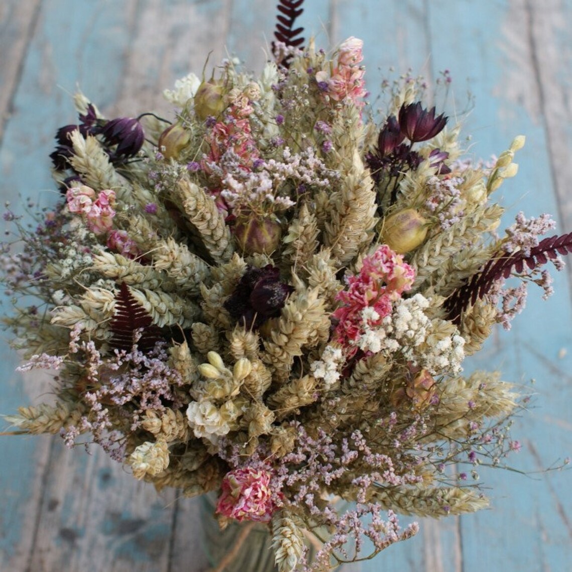 Woodland Berry Dried Flower Jar Posy Wedding Table Centerpiece Etsy
