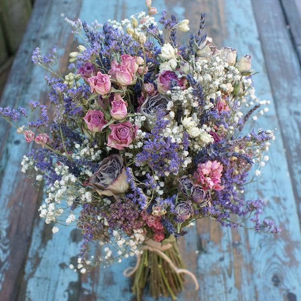 Jewel Rose Garden Dried Flower Wedding Bouquet
