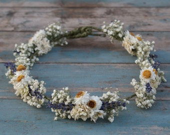 Lavender Daisy Baby's Breath Dried Flower Hair Crown