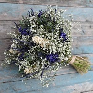 Lavender Babys Breath Thistle Dried Flower Wedding Bouquet